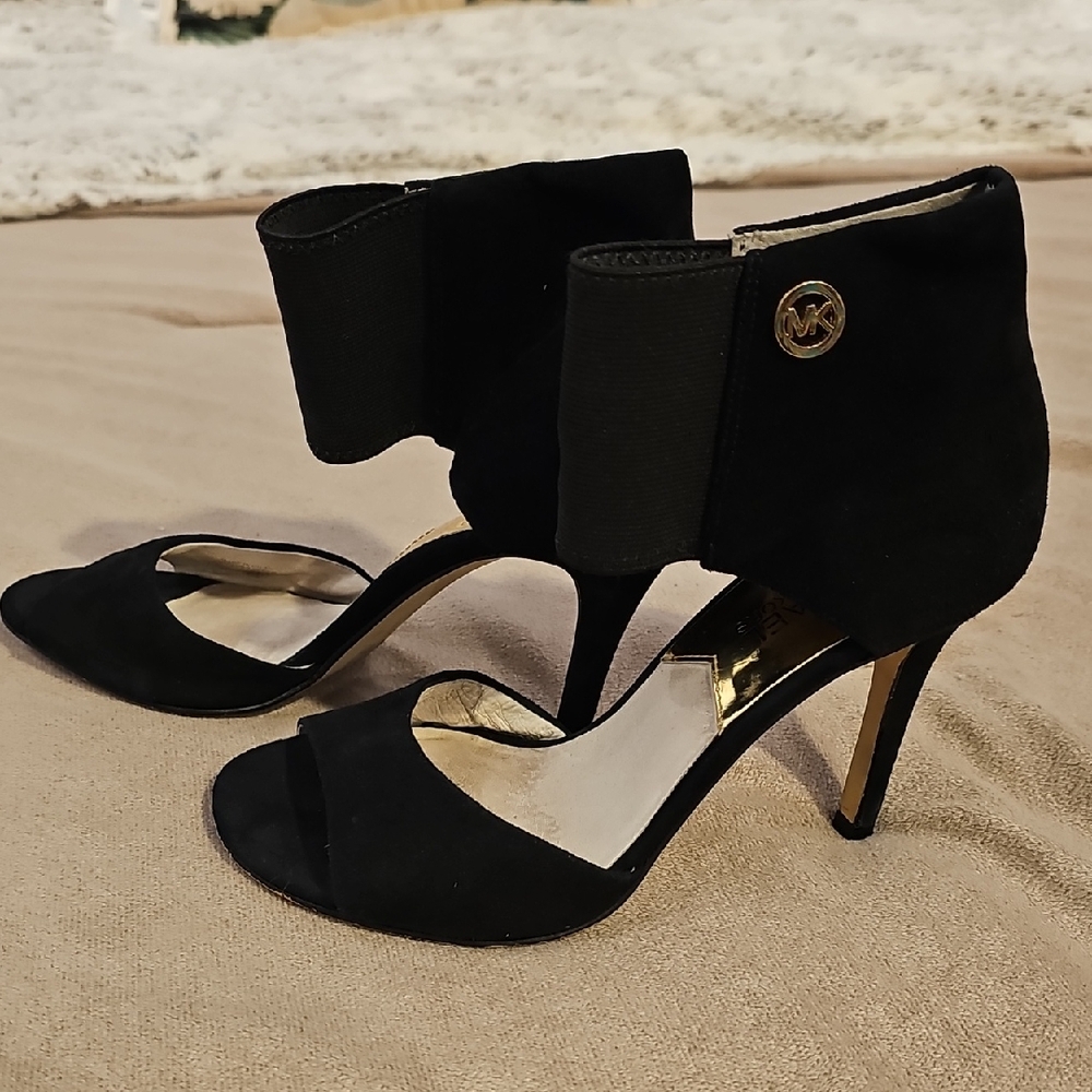 Michael Kors Black Suede Open-Toe Ankle-Cuff Stilettos